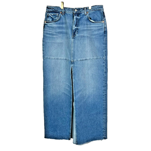 Reformation Jeans Skirt Womens Size 30 Front Split Hemlock Wash Tazz Maxi Denim - Picture 1 of 8